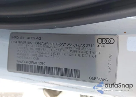 2015 Audi A6 2.0T Premium z USA, uszkodzony, nr VIN WAUGFAFC5FN033380
